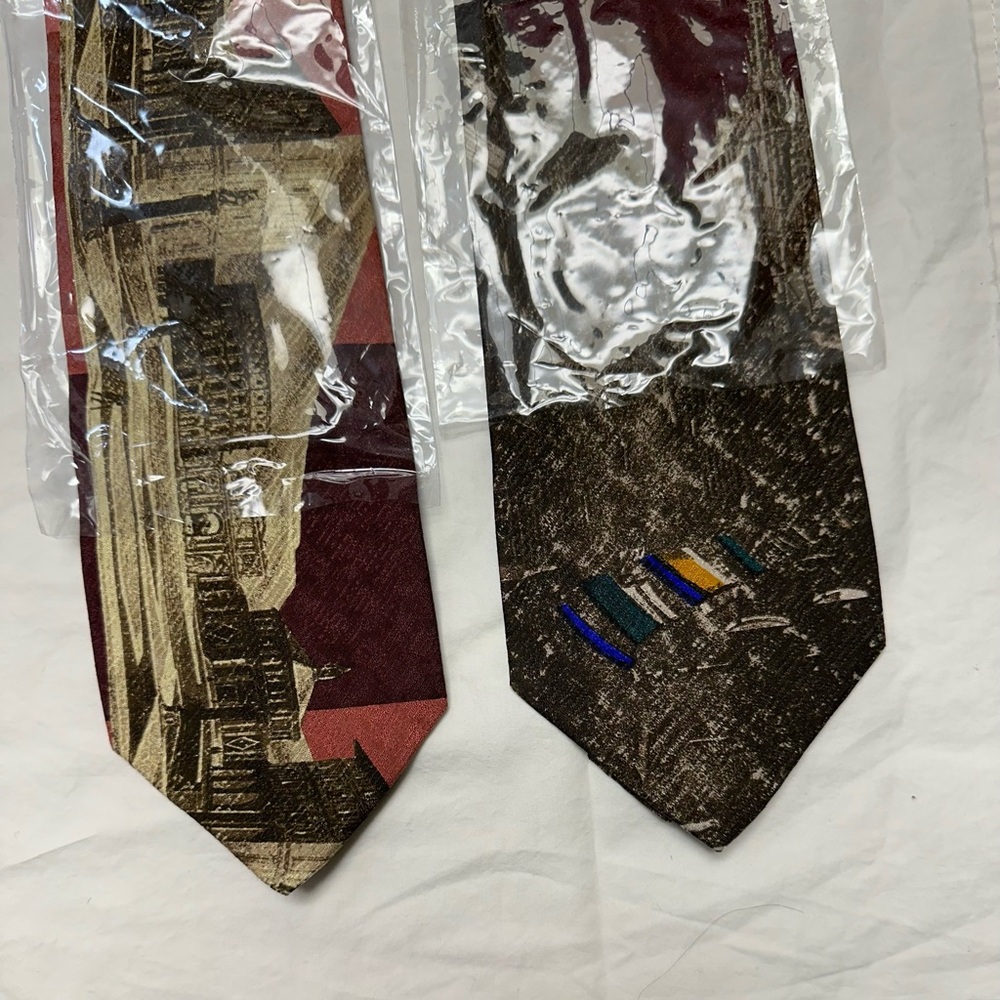 2-New 1980’s Vintage Claude Montana Italian Print 100% Silk Ties Made in Italy
